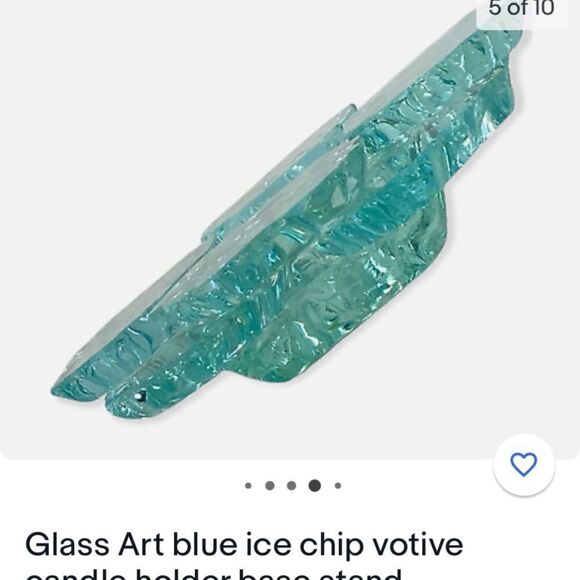 GLASS ART Blue Ice Chip Votive candle holder base stand - Picture 4 of 10